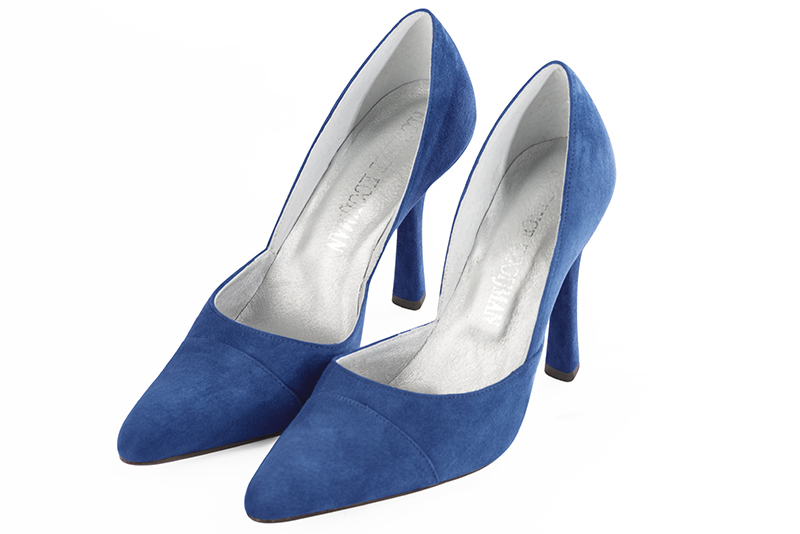Electric blue women's open arch dress pumps. Tapered toe. Very high spool heels. Front view - Florence KOOIJMAN
